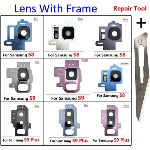 100% Original New Rear Camera Glass Lens Cover With Frame Holder Sticker Replacement Spare Parts For Samsung Galaxy S8 S9 Plus
