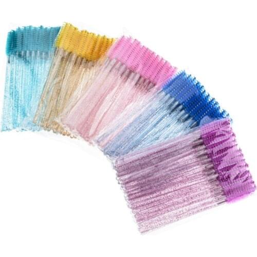 Good Quality Disposable 100pcs/Pack Crystal Eyelash Makeup Brush Diamond Handle Mascara Wands Eyelash Extension Tool