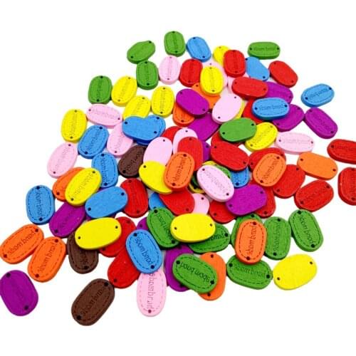 200pcs Assorted Color 2 Holes Handmade Label Wooden Sewing Buttons Tags for DIY Sewing Scrapbooking Craft 18x12mm
