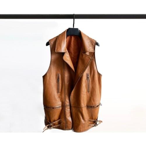2021 Spring New Leather Medium Long Waistcoat Female Sheep Skin Locomotive Oil Waxed Waistcoat Genuine Leather Vest