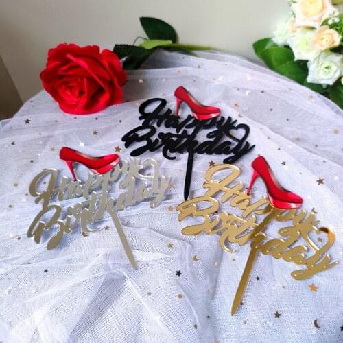 2021 High Heels Lady Happy Birthday Acrylic Cake Topper Wedding Girls Cake Toppers for 16 18 21 Birthday Party Cake Decorations