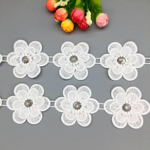 20x 3D White Cotton Diamond Flower Lace Trim Wedding Embroidered DIY Handmade Patchwork Sewing Supplies Crafts Decoration