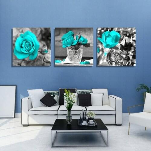 3 Pcs Wall Art Simple Life Blue Rose Paintings Canvas Wall Art Decor Hang Pictures Framed Canvas