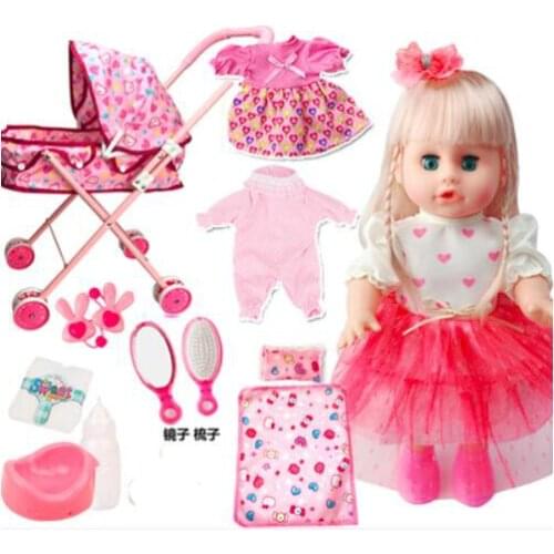 32cm Blinking Feeding Drinking water pee talking girl newborn doll model bebe Reborn Baby trolley toys set gift
