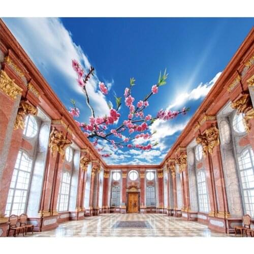 3d ceiling murals wallpaper custom photo Fresh blue sky and white peach blossom decoration painting 3d wall mural wallpaper