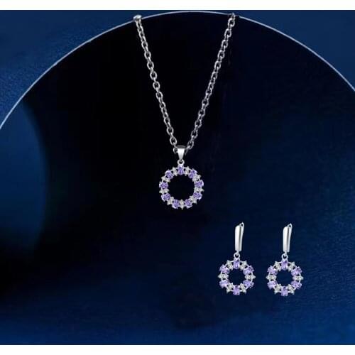 Ayowei Classic oval Purple Zircon 925 Silver Set Earrings Necklace Pendant Fashion Commemorative Gift JS795A