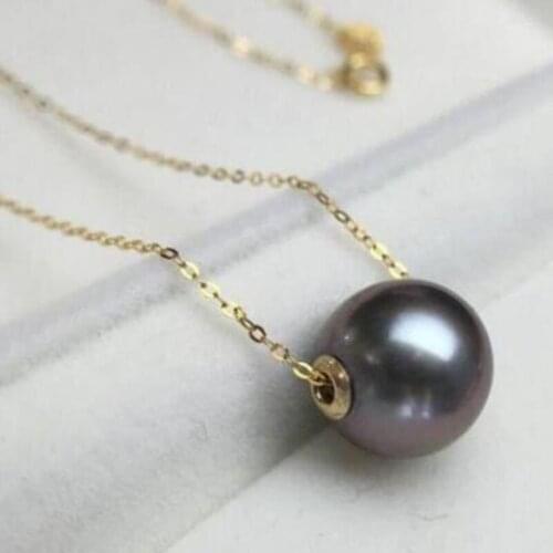 Free shipping Tahiti Black Pearl Sea Passepartout Pendant necklace round light adjustable length