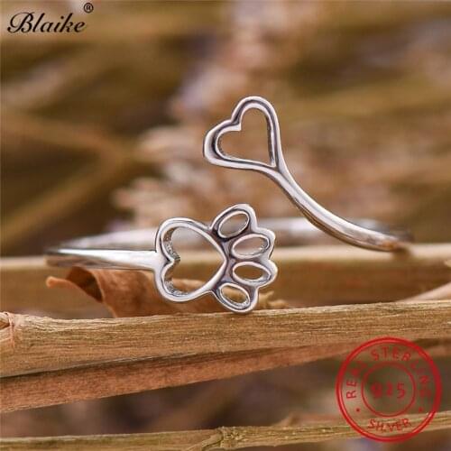 Blaike 925 Sterling Silver Ring Cat Bear Dog Paw Rings For Women Minimalist Cute Animal Claws Heart Thin Ring Fine Jewelry