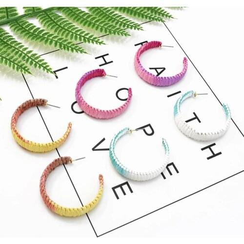 Bohemian Round Raffia Earrings With Piercings Women Girl Party Trendy Female Wedding Special Gift Hoop Statement Earring Jewelry