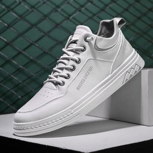 Spring Autumn Mens Flat Board Shoes Luxury Microfiber Soft Thick Bottom Male Casual Shoes Students White Lace-up Shoes For Men