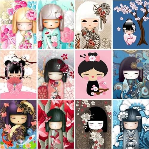 DIY 5D Diamond Painting Full Round Drill Japanese Doll Diamond Embroidery Cartoon Girl Cross Ctitch Rhinestone Mosaic Home Decor