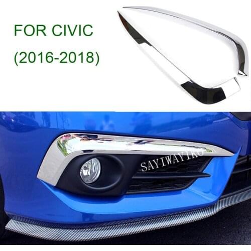 For Honda Civic Sedan Coupe 2016-2019 Chrome Front Fog Light Lamp Foglight Eyebrow Bumper Cover Trim Molding Car Styling