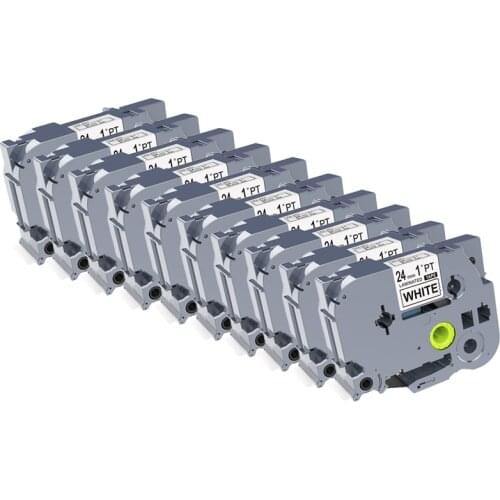 10PCS 24mm Black on White TZe251 TZ2-251 Laminated Label Cartridge Tapes Compatible for PT300 P700 D600 Brother P-touch Printers