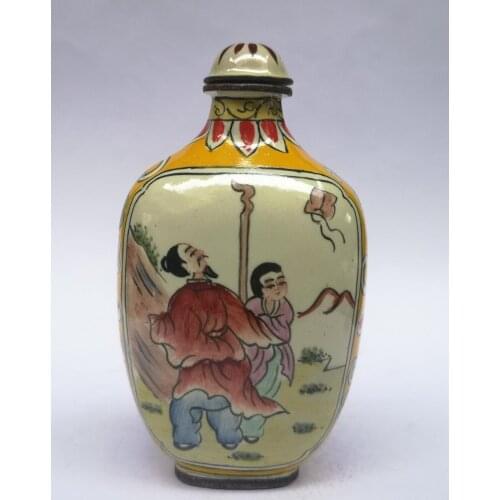 YIZHU CULTUER ART Collection Vintage art Chinese Cloisonne Painting fly a kite put out to sea Figure Snuff Bottle Decoration