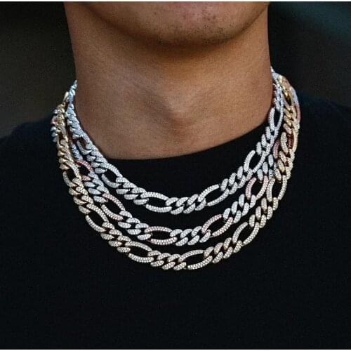 High quality iced out bling wholesale men boy hip hop jewelry set Rock punk micro pave cz 12mm figaro bracelet necklace