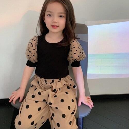 Korean Fashion Toddler Girl Clothing Set Dot Printing Top Pants Summer Girls Princess Outfit Short Sleeve Children Casual Suits