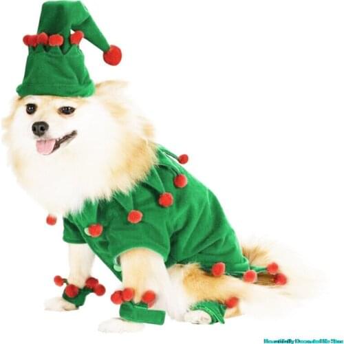 1 Set Green Creative Christmas Dog Clothes Funny Pet Clothing Xmas Dog Hat Cap Puppy Clothing Coat
