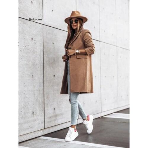 Women Jacket Winter Warm Long Sleeve Button Lapel Coat Mid-Length Jacket Overcoat Womens Clothing