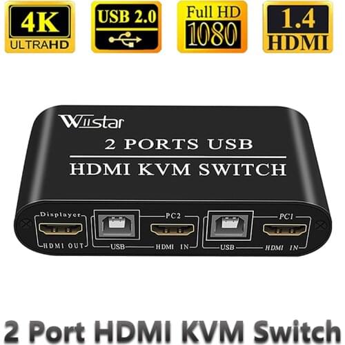 Wiistar KVM HDMI Switch USB 2 Port 4K30Hz HDMI Switcher kvm switch hdmi dual monitor for Sharing Monitor Keyboard Mouse Printer