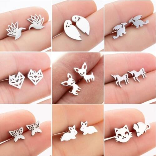 SMJEL Cute Animal Earrings for Women pendientes Fashion Jewelry Earings Dog Butterfly Fox Mouse Earring Party Gift