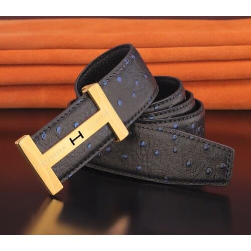 High quality letter belt men genuine leather Golden Stainless steel buckle Waist Strap fashion gentleman casual waistband