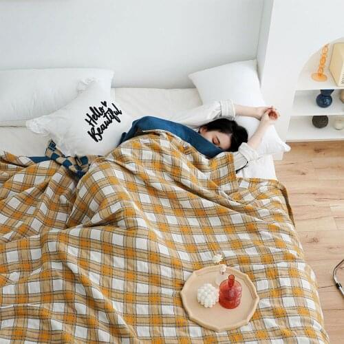 Spring Summer Cotton Gauze Muslin Quilt Blanket Bedding Cover Sheets Bed Linen Plaid Bed Blanket Home Decor