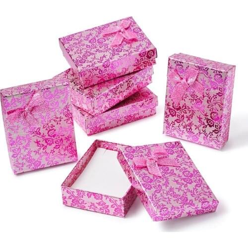 Pandahall 12pcs 93x72x29mm Cardboard Jewelry Gift Boxes Bowknot Outside Sponge Inside for Necklaces Pendants Packaging Cases