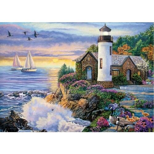 Full Square/Round 5D DIY Diamond Painting Landscape lighthouse 3D Diamond Embroidery Pictures Mosaic Arts Home Decoration CV541