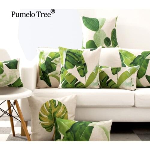 Cactus Nordic Style Seat Cushion watercolor botanical Leaves Cushion Home Decor Cottion Linen Cushion Decorative Sofa Pillow