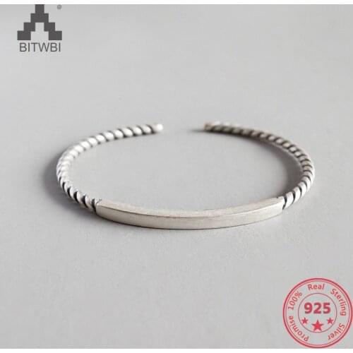 100% S925 sterling silver simple retro twisted vintage silver bracelet