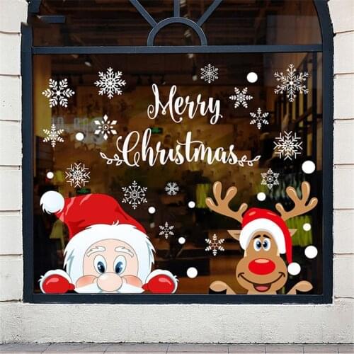 2022 Removable Christmas PVC Static Sticker Santa Elk Window Stickers Beautify Snowflake Wall Decals New Year Party Glass Paste