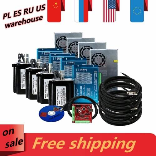 EU warehouse 1set/3set/4set 4.5Nm 8.5Nm 12Nm Nema34 close loop stepper motor + HBS86H motor driver + 400w60v6.67A power supply
