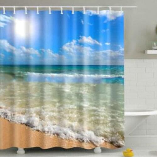 Polyester 3D Beach Shower Curtains Washable High Quality Colorful Curtains For Bathroom Shower Bathroom Accessories