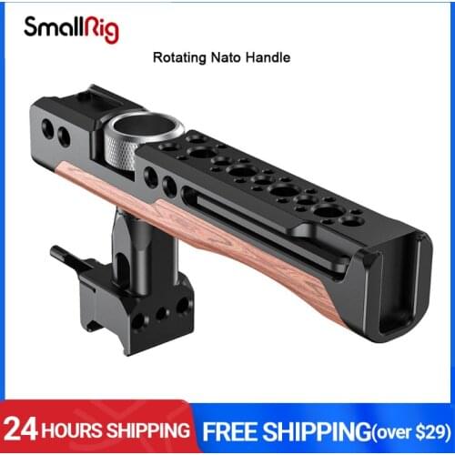 SmallRig 360 Degree Rotating Nato Handle For Universal DSLR Camera Cage Wood Handgrip With Cold Shoe Mount Accessories Rig- 2362