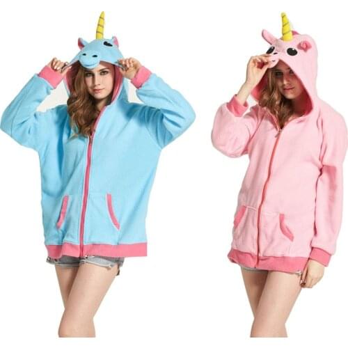 Blue Pink Unicorn Women Men Hoodie Animal Cartoon Jacket unicornio Cosplay Tracksuits Zipper Gardigan Sweatshirts