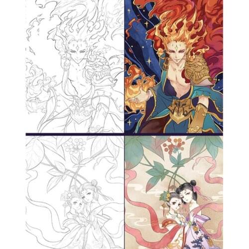 T3EE Creative Chinese Coloring Book Line Sketch Drawing Textbook Vintage Ancient Beauty Painting-book Adults Kids Stationery
