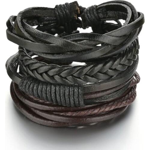 Unique Simple Braided Jewelry Gift Black Wrap Leather Bracelets Vintage Charm Ethnic Tribal Wristbands Personality Accessories