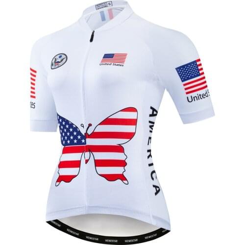 Women Short Sleeve Cycling Jerseys USA Bicycle Shirts Breathable Mountain Bicycle Clothes