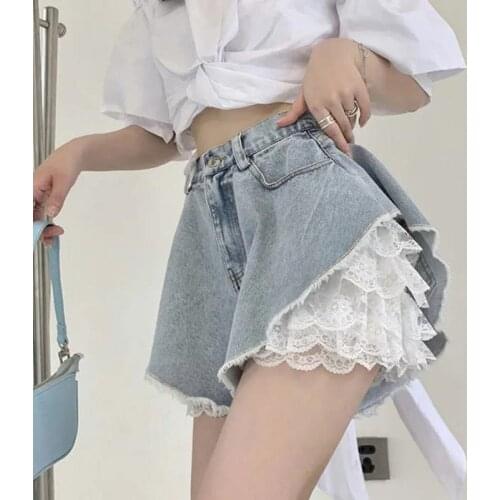 Vetement Femme 2021 Girl Denim Shorts Summer Loose Wide-Leg A-Line Ropa Mujer Shorts Jeans Feminino шорты женский Moda Feminina