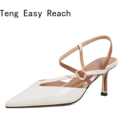 2021 New Women Sandals Real Leather Sexy High Heel Summer Shoes Woman Pointed Toe Office Lady Party Footwear Size 34-41
