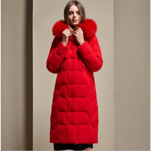 Female Large Fur collar Hooded 2020 Winter Down Coat Women 90% White Duck Down Parka Thick Warm Long Snow Outwear lady red coats