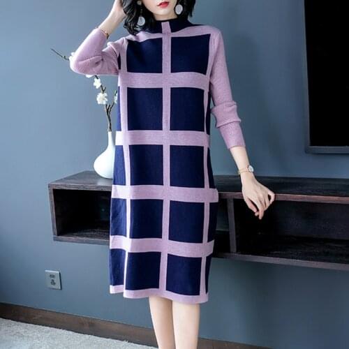 Autumn Winter Women Plus Size Long Sleeve Dress 2021 Vintage Casual Knitting Midi Sweater Dresses Elegant Bodycon Party Vestidos