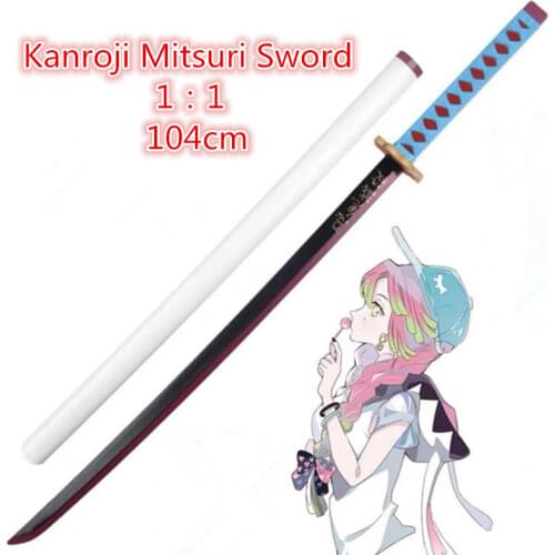 1:1 Cosplay Anime Kimetsu no Yaiba Sword Weapon Demon Slayer Kanroji Mitsuri Sword Anime Ninja Knife PU toy 104cm