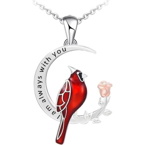 1pc Exquisite Moon Shaped Pendant Necklace Cardinal Bird Jewelry Neck Decor