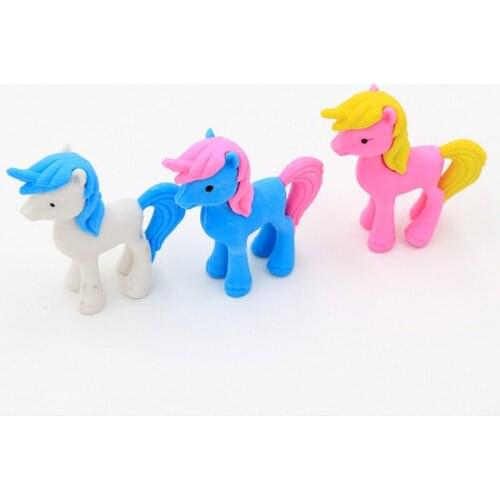 1Pcs/lot Colorful Mini Animal Unicorn Horse Shapes Eraser Rubber Pencil Drawing For Correction Kids Learning Materials School