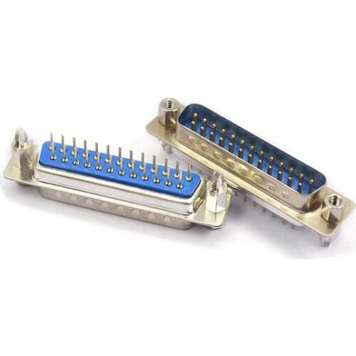 10pcs DP25 25 Pin Male/Female Blue Straight Pin DB25 D-sub PCB Mount RS232 Serial Port Connector COM port Socket With Screw Nuts