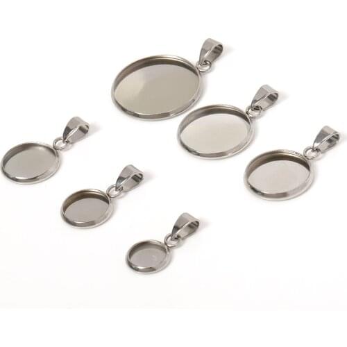 10pcs Stainless steel blank Cabochon Base Setting Pendant with Clips Fit 10/16/18mm Cameo Glass For Diy jewelry making Necklace