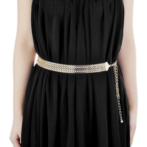 2019 100% Brand New Women Gold Diamante W-shaped Beaded Waistband Rhinestone Waist Chain Belt 110cm