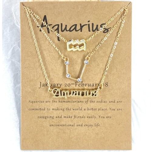 3Pcs 12 Constellation Zodiac Layer Necklace for Women Zircon Necklaces Letter Pendant for Lover Couple Party Jewelry Gifts