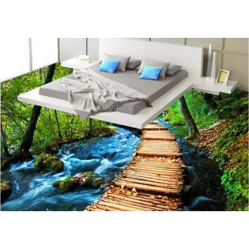 3 d pvc flooring custom wall sticker picture 3 d Jungle river bridge sitting room paintings photo 3d wall murals wallpaper